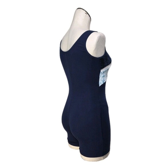 Gilda Marx VTG 90s Cotton Velvet Biketard Unitard Dance Tricolor Blue XS (Y/J) - Picture 6 of 16